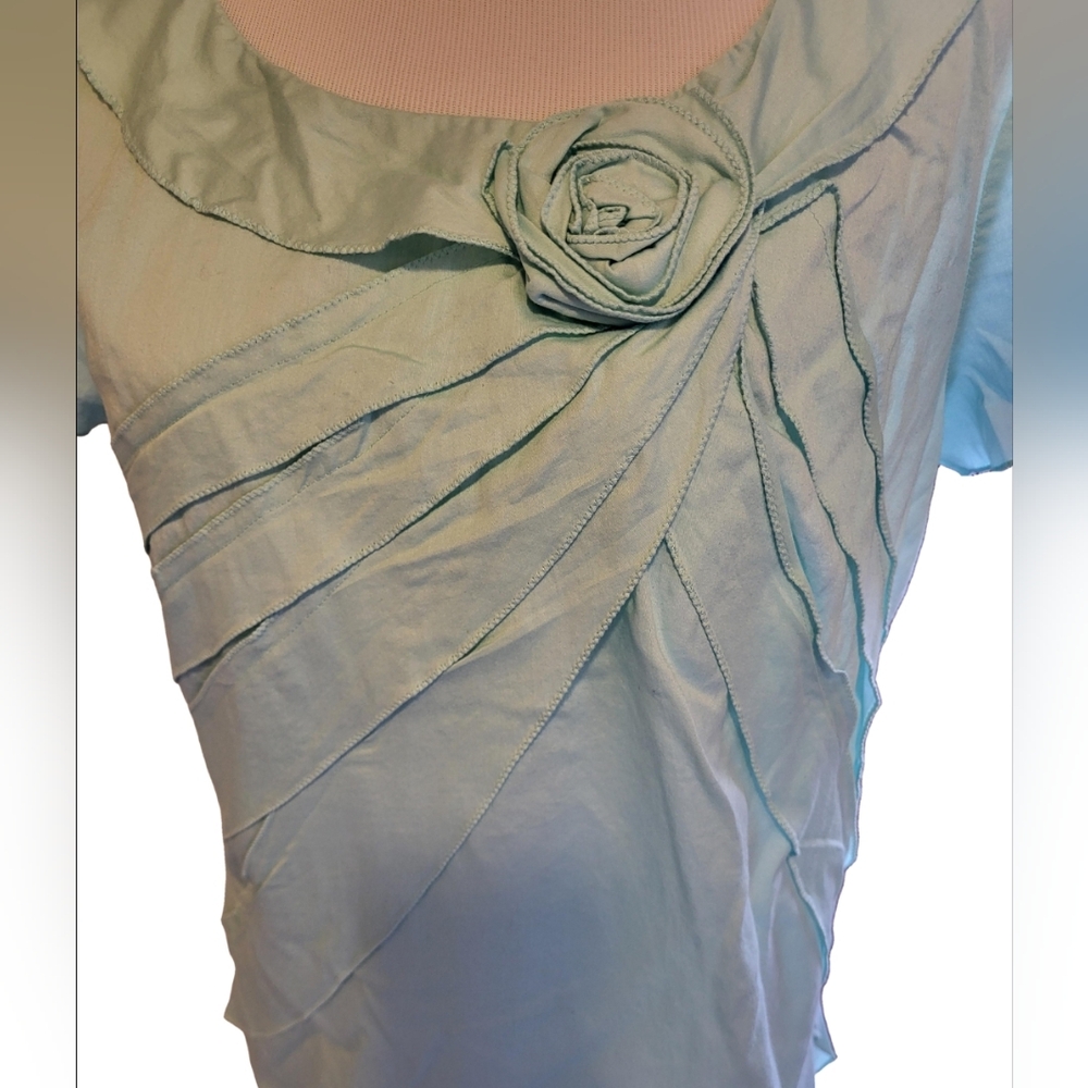 Talbots Mint Green Asymmetrical Ruffled Blouse In 100% Cotton Size 10 - Picture 3 of 9